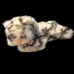 Vintage Plush, Spotted, Laying Masanian Cat Stuffed Animal Toy - Brown and White